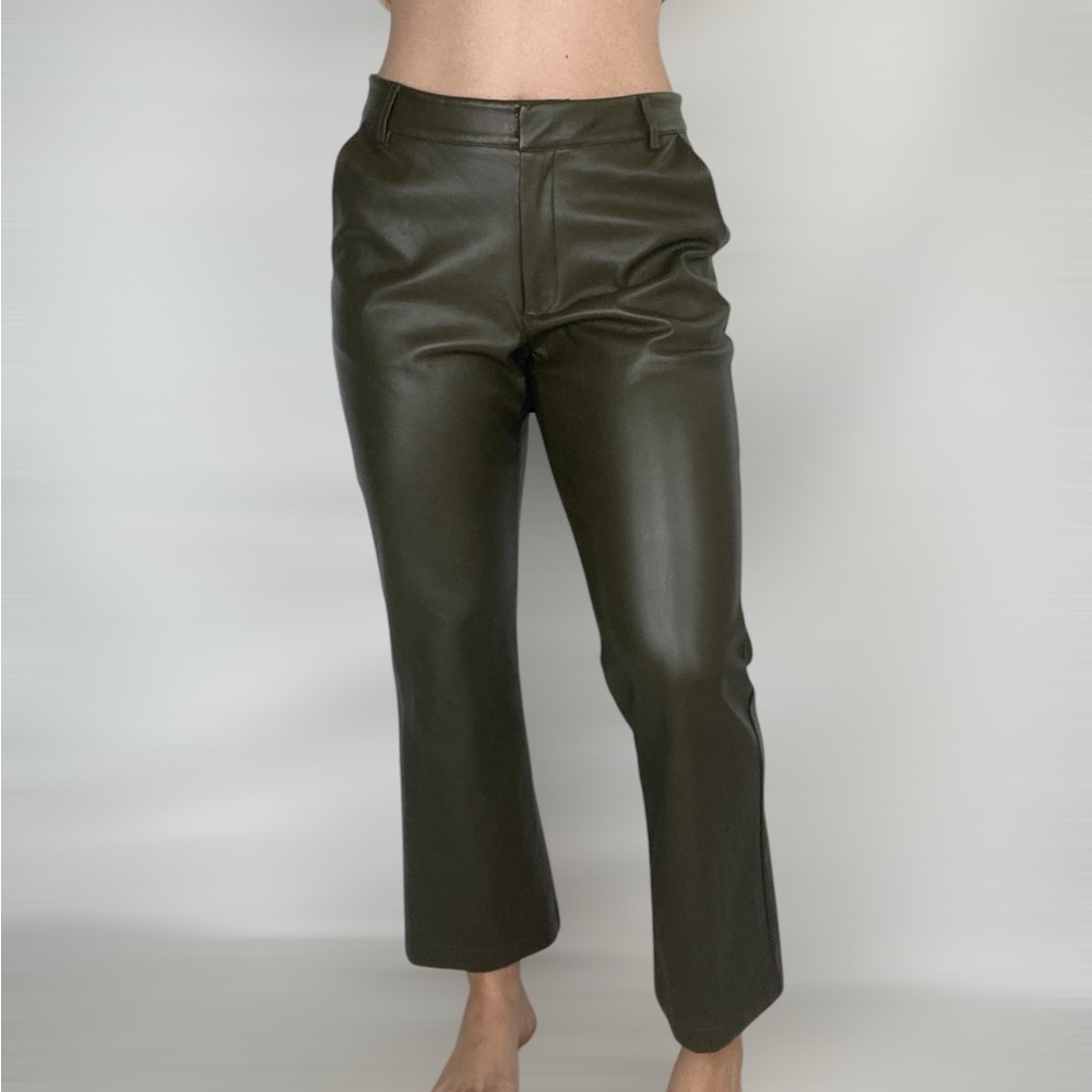 AVEC‎ LES FILLES Vegan Leather Kick Flare High Rise Trousers Pants